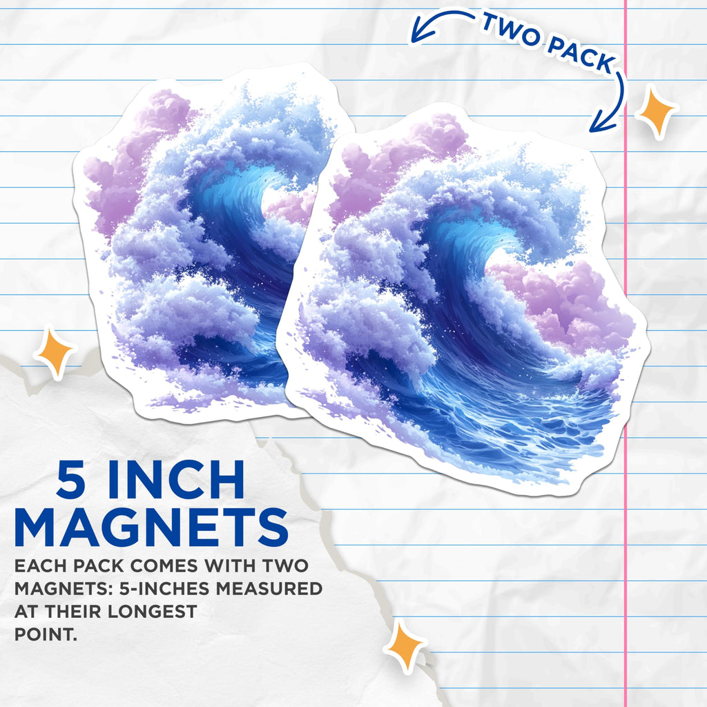 (2 Pack) Ocean Wave Magnets - Dreamy Sea Art - Pastel Aesthetic Decor - 5 Inches On Longest Side - Thick Durable Magnet - Made in USA - MAG29228