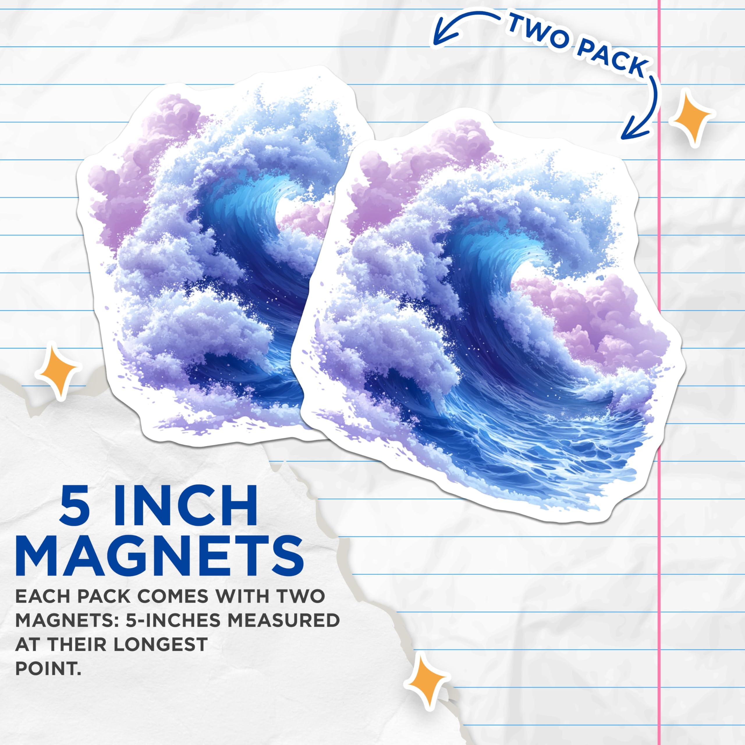 (2 Pack) Ocean Wave Magnets - Dreamy Sea Art - Pastel Aesthetic Decor - 5 Inches On Longest Side - Thick Durable Magnet - Made in USA - MAG29228