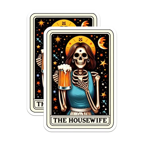 (2 Pack) Skeleton Housewife Stickers - Funny Skeleton Beer Stickers - Retro Skeleton Star Stickers - 5" On Longest Side - Sticks to Smooth Flat Surfaces - Made in USA - BMCS5440