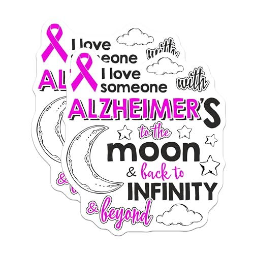 (2 Pack) Alzheimer's Awareness Stickers - I Love Someone with Alzheimer's to The Moon and Back - 5" On Longest Side - Sticks to Smooth Flat Surfaces - Made in USA - BMCS8902 - BMCS8902
