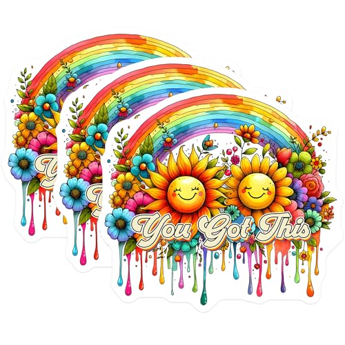(3 Pack) You Got This Decals - Rainbow Sunflower Decal - Laptop Decals - 3 Inches On Longest Side - Easy Peel & Apply - Made in USA - 3MCS2003