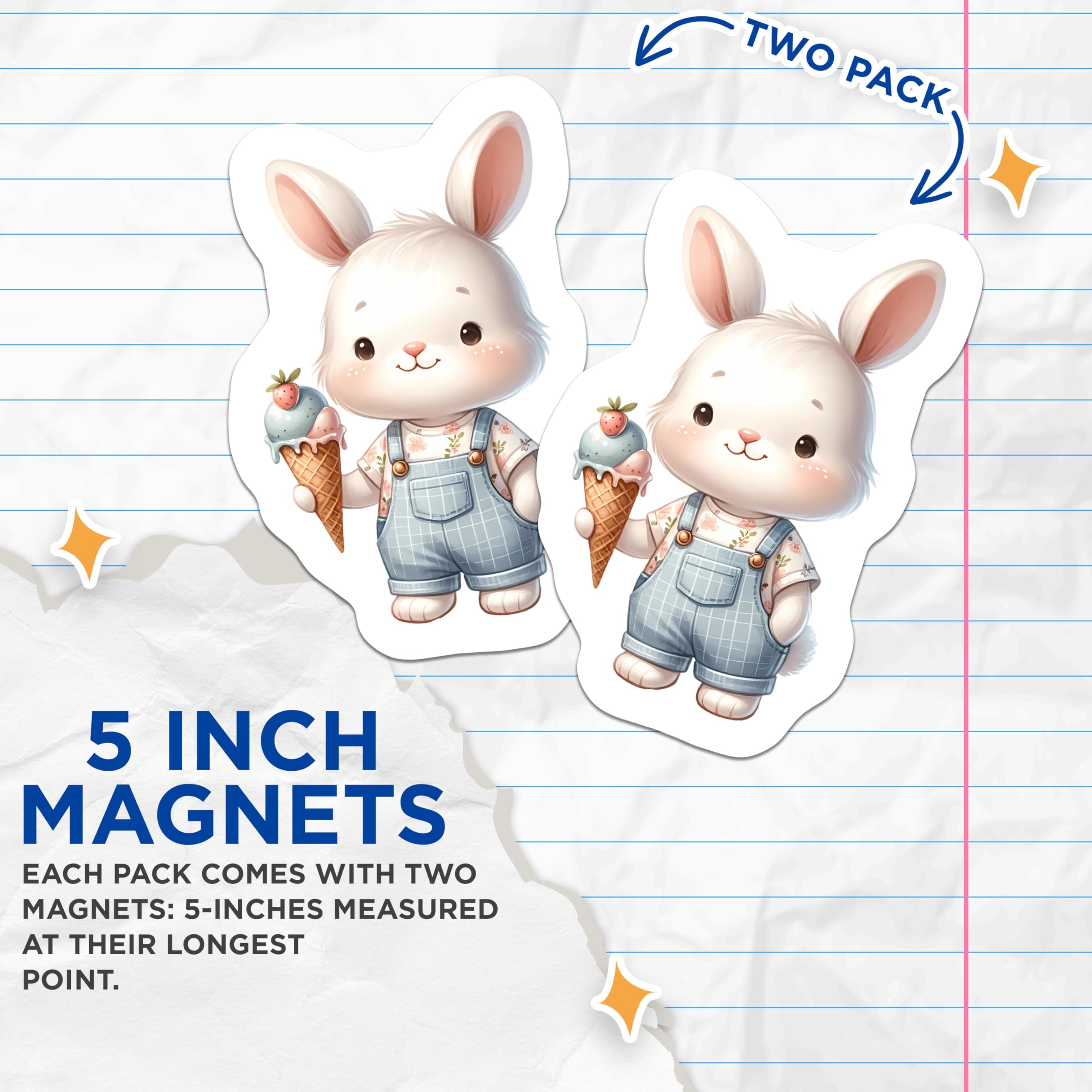 (2 Pack) Adorable Bunny Magnets - Sweet Ice Cream Rabbit Decor - Kawaii Kitchen Refrigerator Locker Appliance Accessory - 5 Inches On Longest Side - Thick Durable Magnet - Made in USA - MAG20784