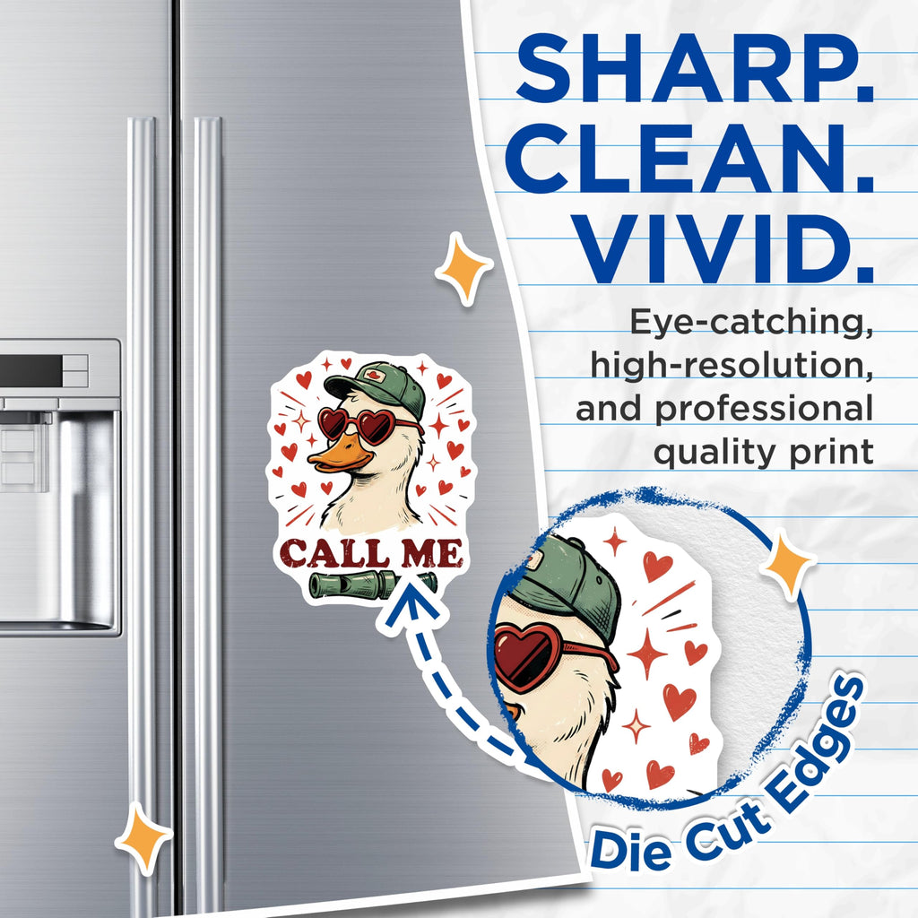 (2 Pack) Call Me Duck Magnets - Funny Duck Hunter - Heart Glasses Duck Design Magnets - 5" On Longest Side - Premium Magnet - for Cars, Refrigerators, Toolboxes, Lockers - Made in USA - MAG14513