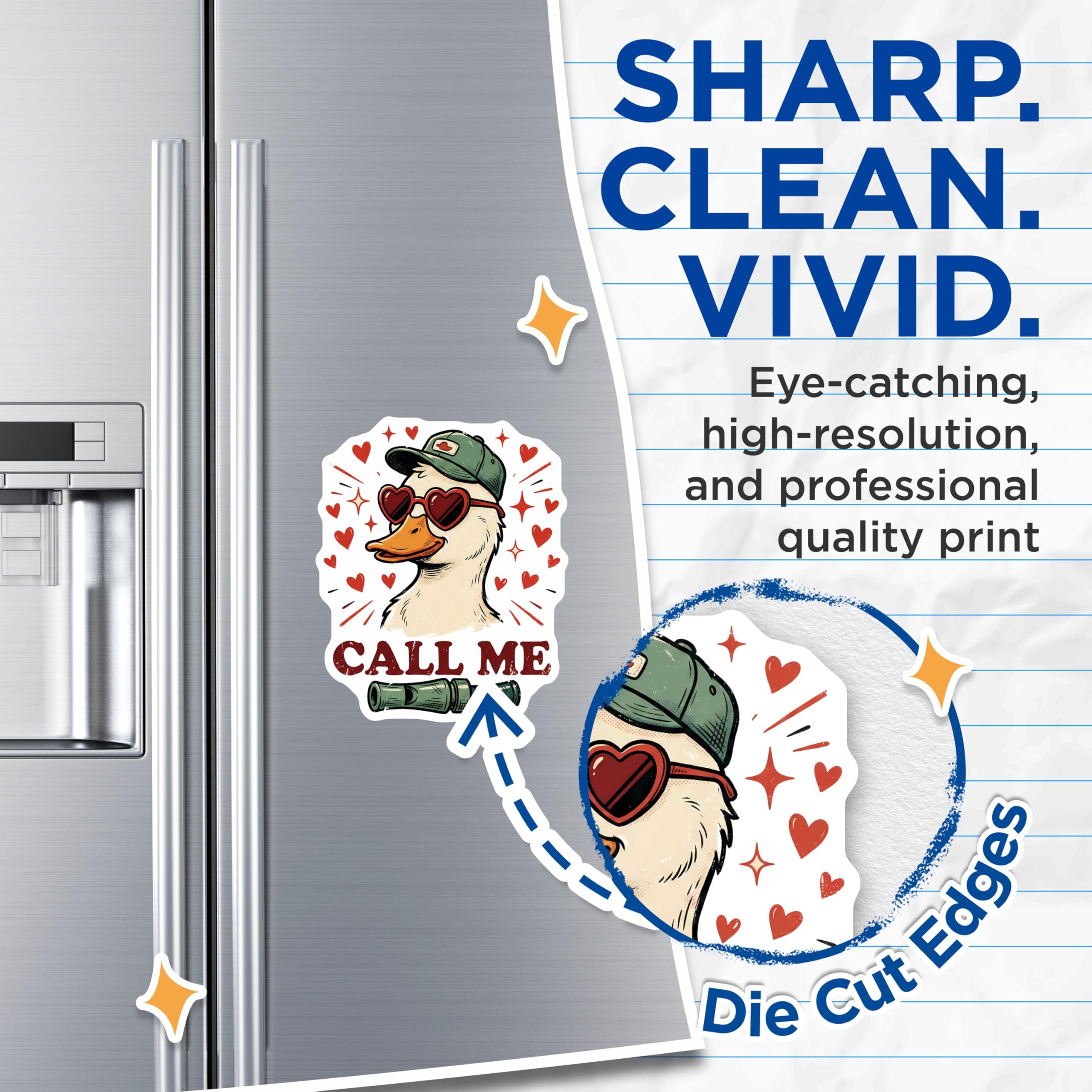 (2 Pack) Call Me Duck Magnets - Funny Duck Hunter - Heart Glasses Duck Design Magnets - 5" On Longest Side - Premium Magnet - for Cars, Refrigerators, Toolboxes, Lockers - Made in USA - MAG14513