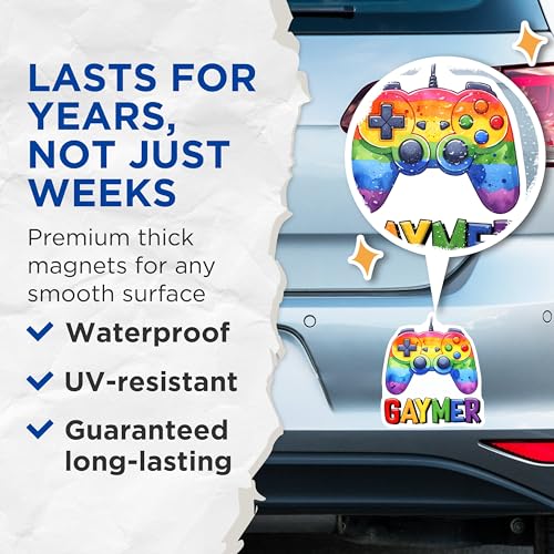 (2 Pack) Rainbow Game Controller Magnets - Gaymer Pride - 5" On Longest Side - for Cars, Fridges, Toolboxes - Made in USA - MAG8277