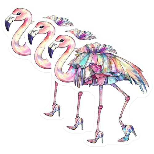 (3 Pack) Glam Flamingo Decals - Fashionable Bird Stickers - Laptop Decal - 3 Inches On Longest Side - Easy Peel & Apply - Made in USA - 3MCS8284