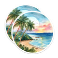 (2 Pack) Vibrant Watercolor Tropical Beach Magnets - Sunset Ocean Palm Tree Coastal Landscape - Serene Island Vacation Decor - 5 Inches On Longest Side - Thick Durable Magnet - Made in USA - MAG19969