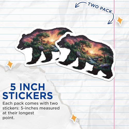 (2 Pack) Nature Bear Stickers - Scenic Bear Silhouette - Wilderness Art Decal for Nature Lovers - 5" On Longest Side - Sticks to Smooth Flat Surfaces - Made in USA - BMCS7168