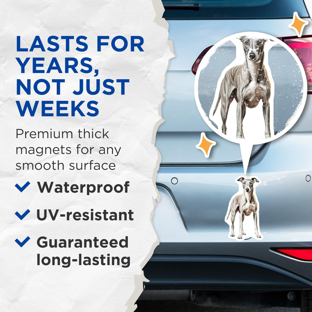 (2 Pack) Whippet Dog Magnets - Realistic Brindle Sighthound Art - Dog Mom Fridge Decor - Pet Parent Locker Magnet - 5 Inches On Longest Side - Thick Durable Magnet - Made in USA - MAG26034