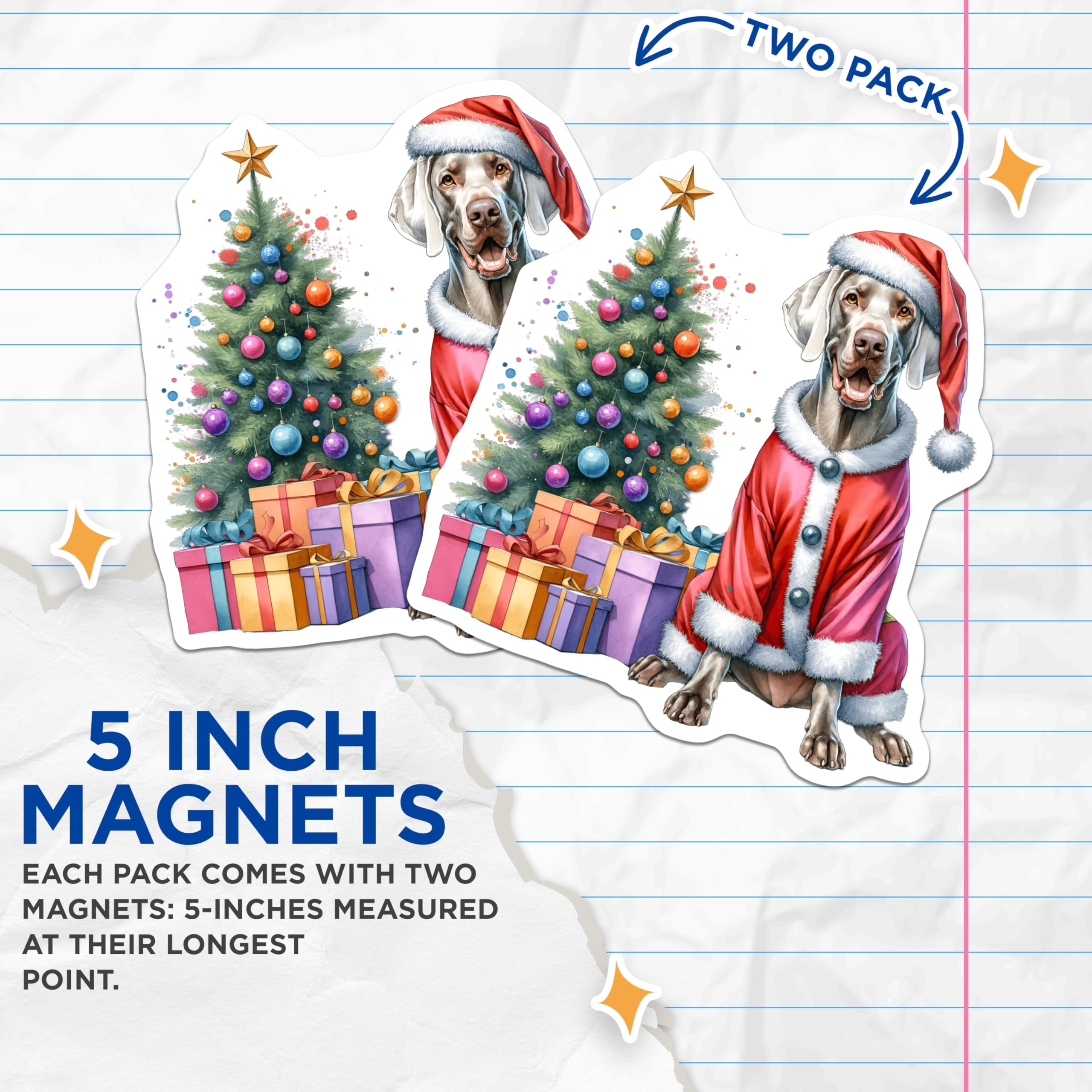 (2 Pack) Weimaraner Santa Dog Magnets - Christmas Holiday Decor - Pet Lover Refrigerator Accessory - 5 Inches On Longest Side - Thick Durable Magnet - Made in USA - MAG29199