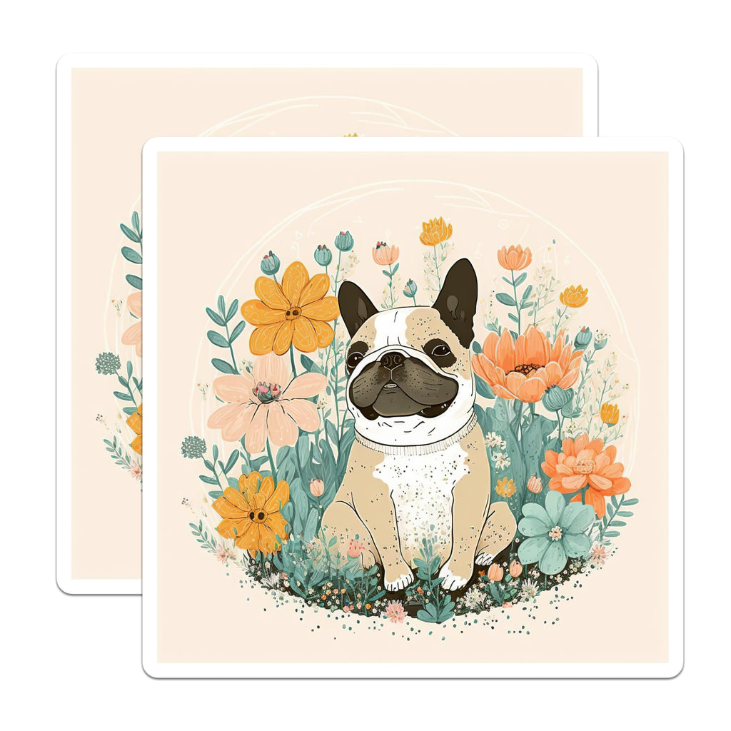 (2 Pack) French Bulldog Magnets - Floral Dog Art - Fridge Magnets Set - Cute Dog Lover - 5" On Longest Side - Premium Magnet - for Cars, Refrigerators, Toolboxes, Lockers - Made in USA - MAG16104