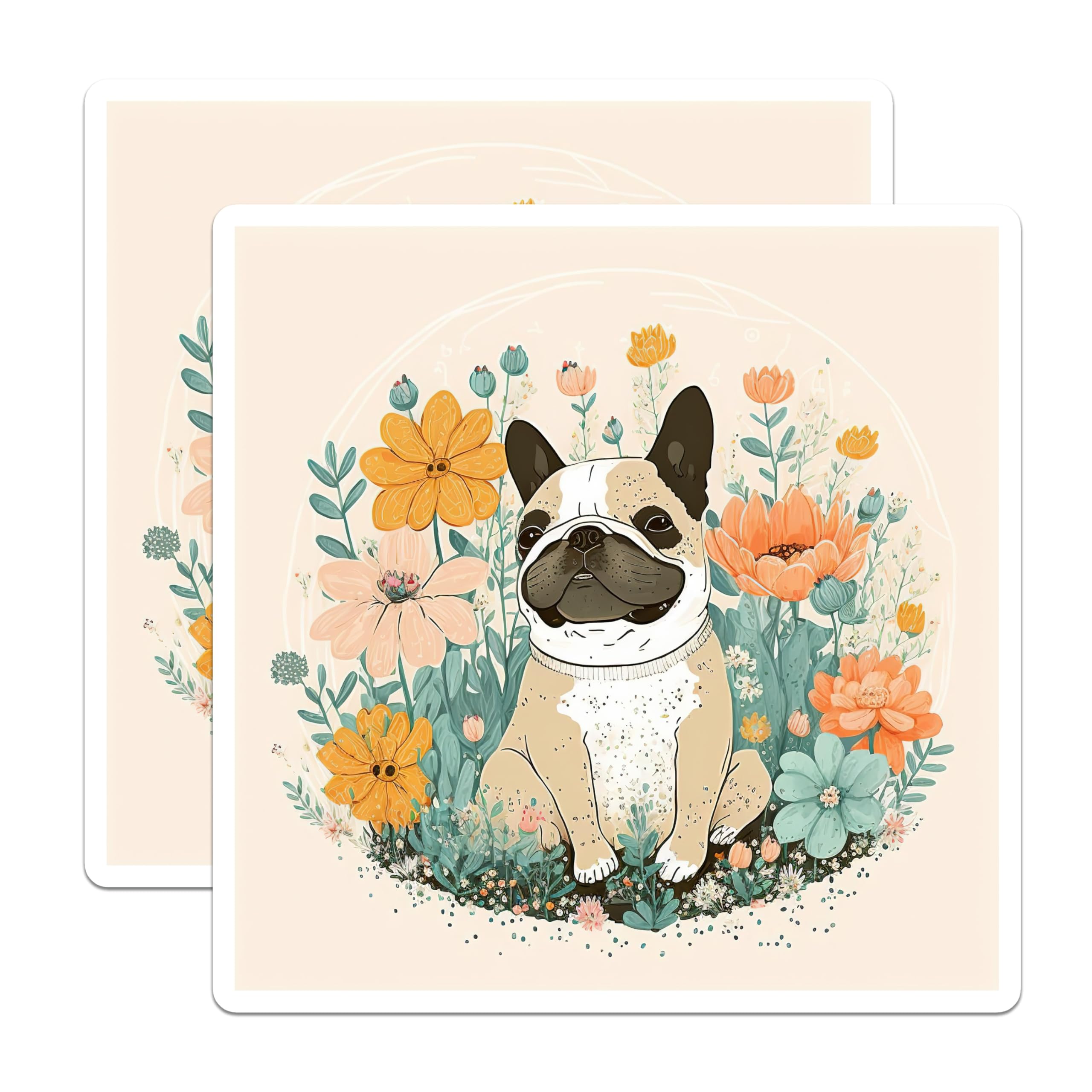 (2 Pack) French Bulldog Magnets - Floral Dog Art - Fridge Magnets Set - Cute Dog Lover - 5" On Longest Side - Premium Magnet - for Cars, Refrigerators, Toolboxes, Lockers - Made in USA - MAG16104