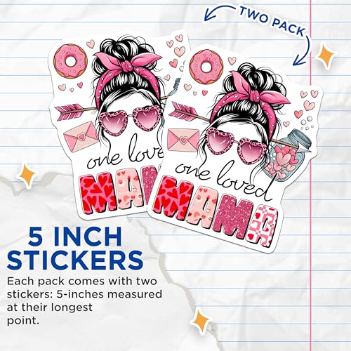 (2 Pack) One Loved Mama Stickers - Cute Heart Designs - 5" On Longest Side - Sticks to Smooth Flat Surfaces - Made in USA - BMCS8475 - BMCS8475