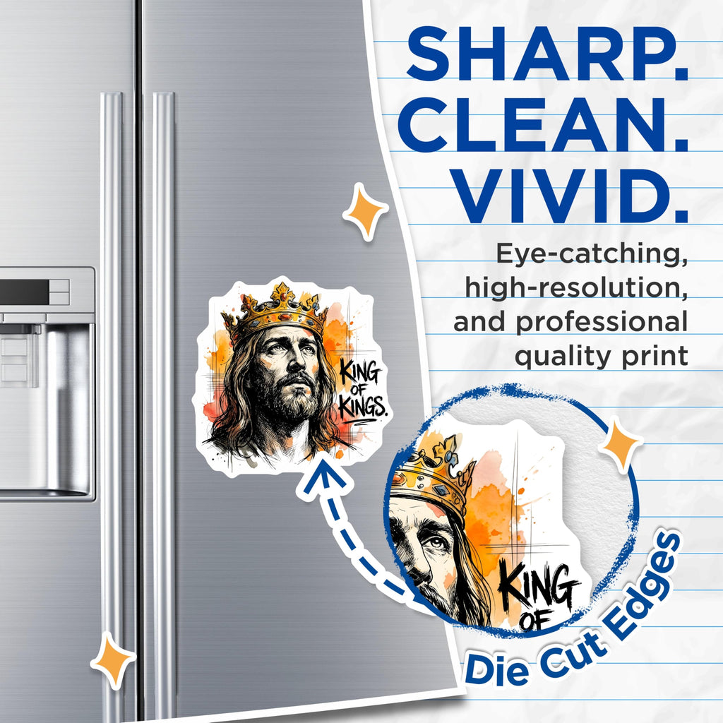 (2 Pack) King of Kings Magnets - Jesus Christ Artwork - Christian Faith Decor - Spiritual Message Display - 5 Inches On Longest Side - Thick Durable Magnet - Made in USA - MAG19843