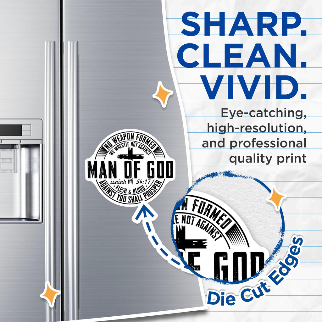 (2 Pack) Man of God Magnets - Christian Faith Scripture - Isaiah 54:17 Bible Verse Inspirational Decor - 5 Inches On Longest Side - Thick Durable Magnet - Made in USA - MAG20064