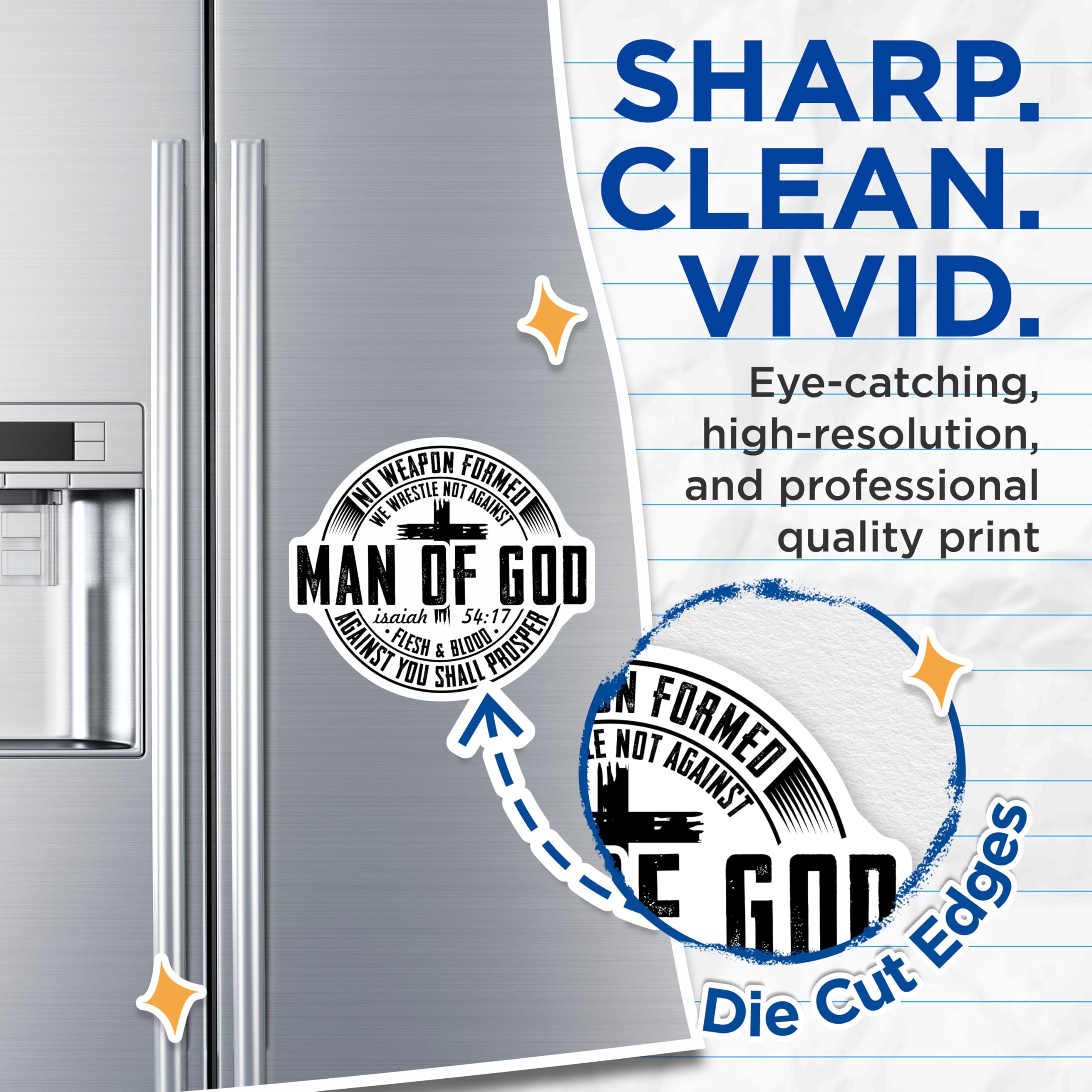 (2 Pack) Man of God Magnets - Christian Faith Scripture - Isaiah 54:17 Bible Verse Inspirational Decor - 5 Inches On Longest Side - Thick Durable Magnet - Made in USA - MAG20064