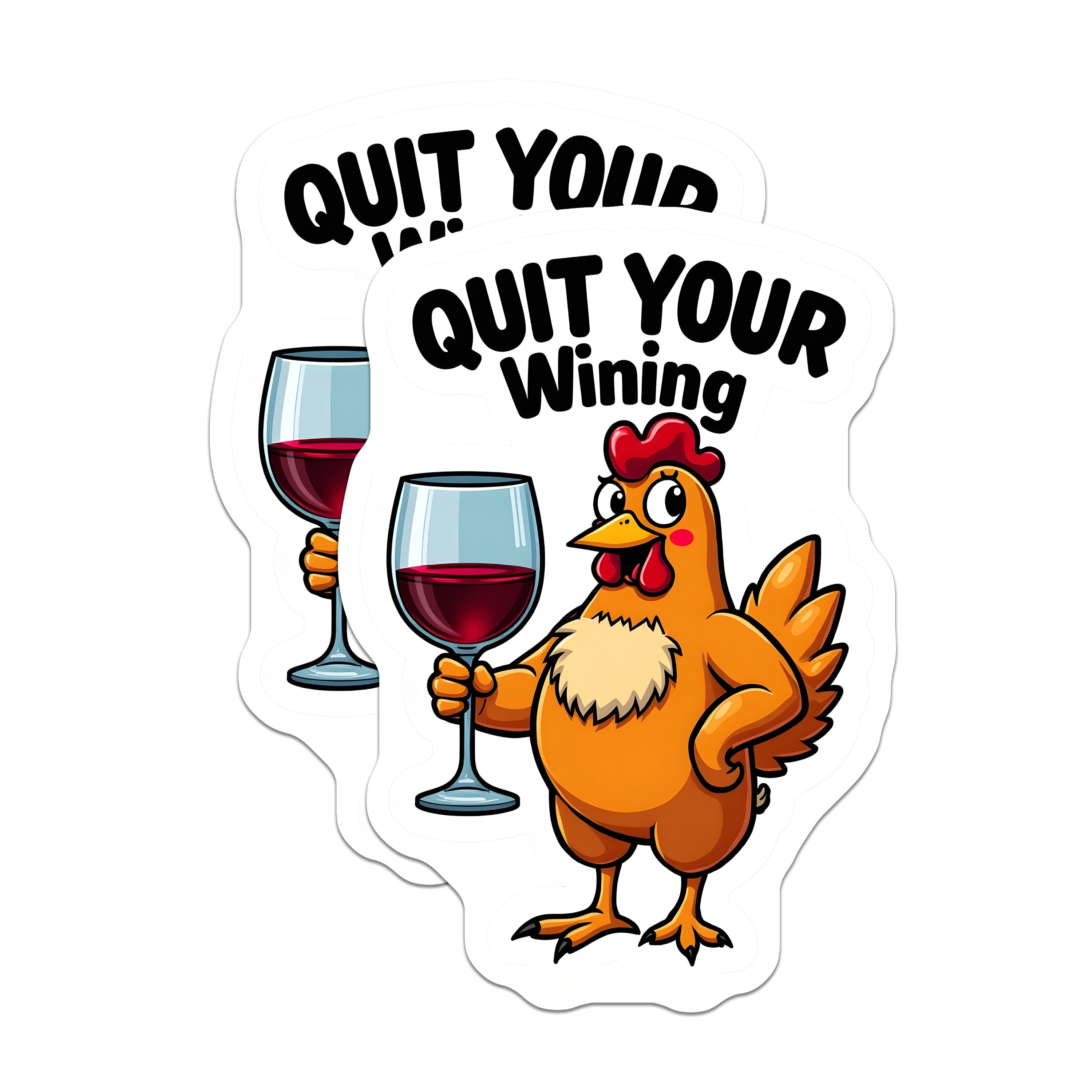 (2 Pack) Quit Your Wining Magnets - Funny Chicken Wine Pun - Refrigerator Farm Animal Decor - Wine Lover Humor - 5 Inches On Longest Side - Thick Durable Magnet - Made in USA - MAG37686