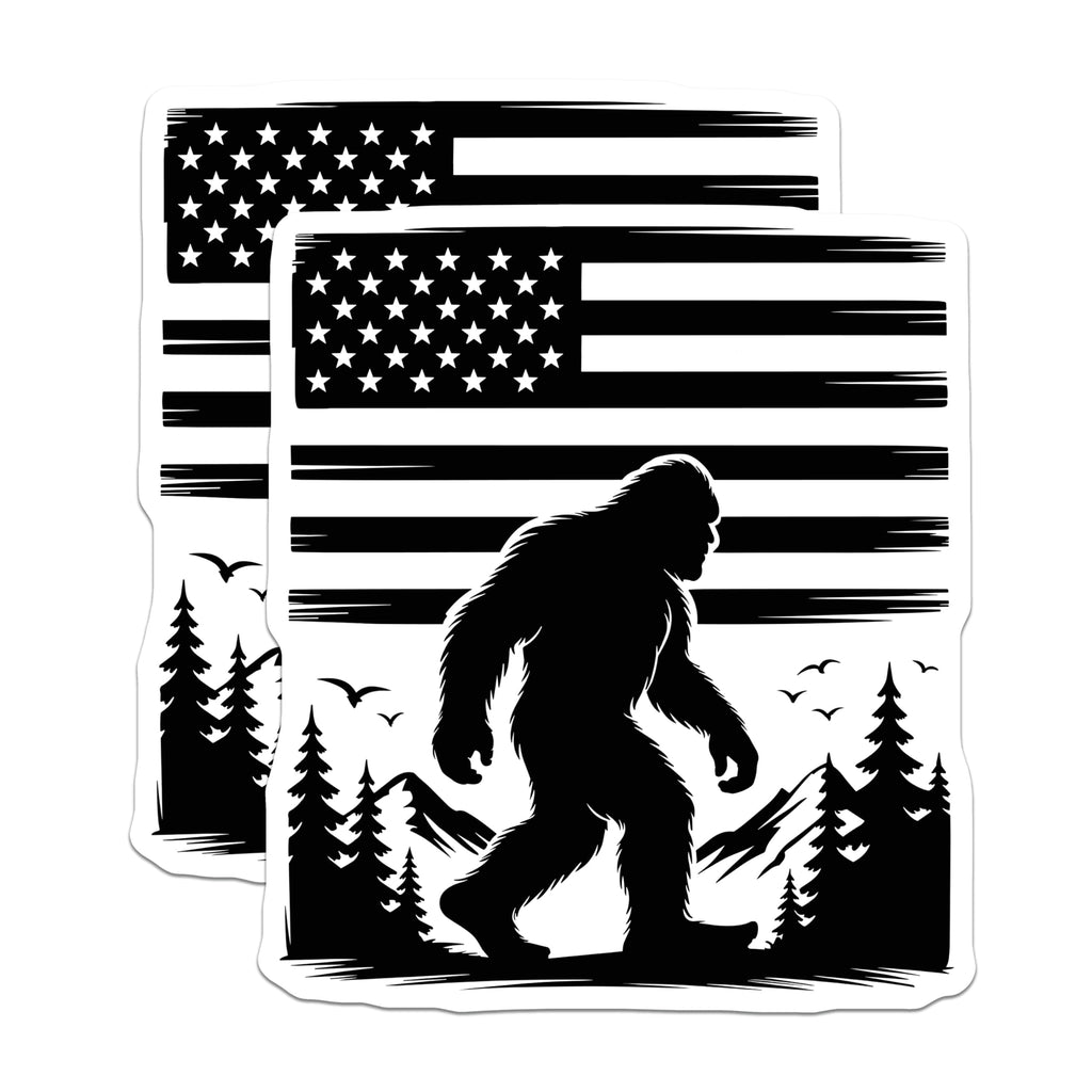 (2 Pack) Bigfoot American Flag Magnets - Sasquatch Mountain Decor - Patriotic Wilderness Collection - 5 Inches On Longest Side - Thick Durable Magnet - Made in USA - MAG21008