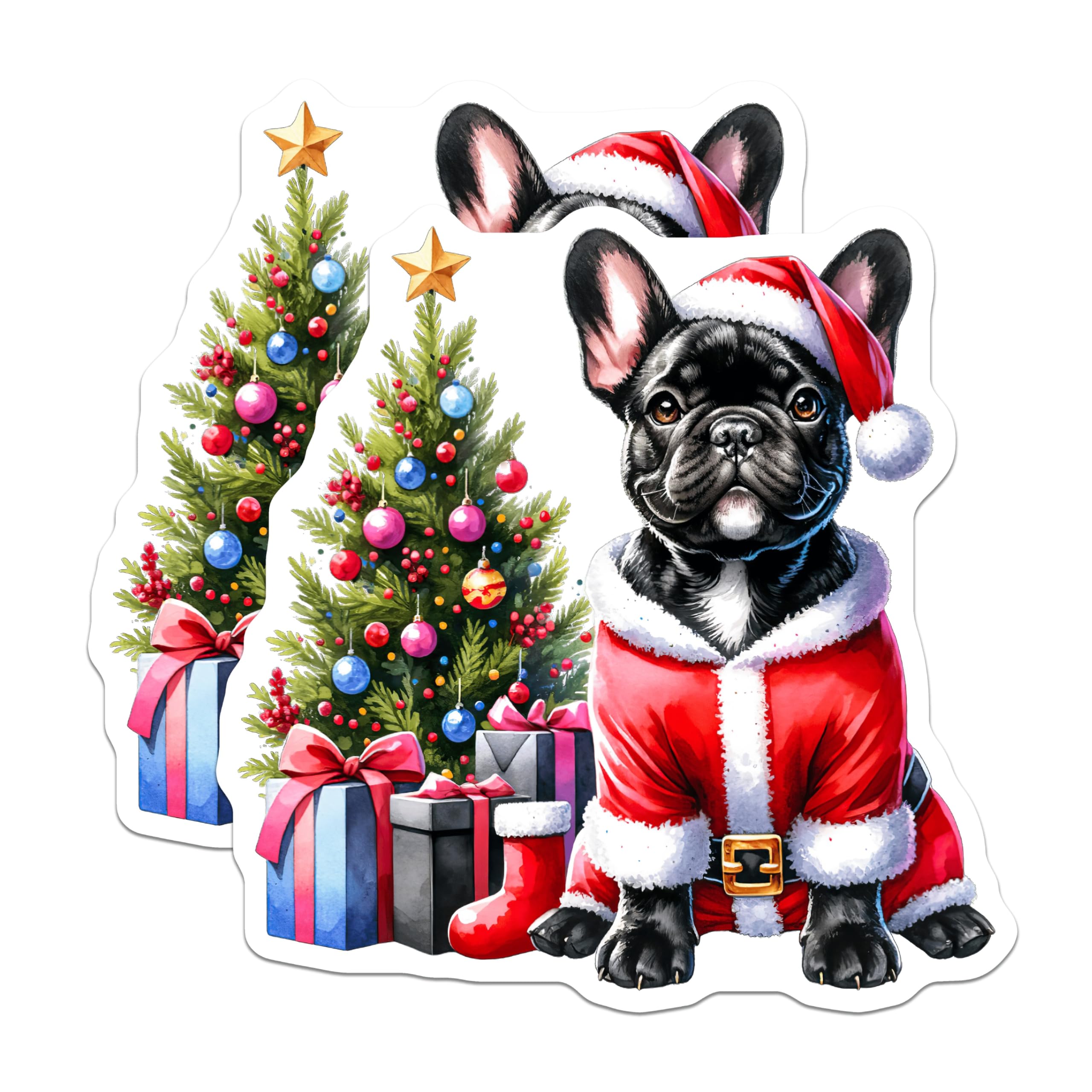 (2 Pack) French Bulldog Christmas Magnets - Santa Frenchie Decor - Holiday Dog Lover Pet - 5 Inches On Longest Side - Thick Durable Magnet - Made in USA - MAG27713