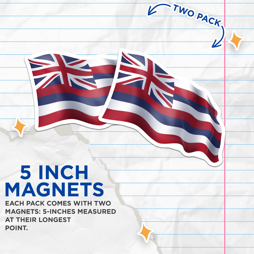 (2 Pack) Hawaiian Flag Magnets - USA State Pride Magnet - Island Souvenir - Home Kitchen Refrigerator Locker Decor - 5 Inches On Longest Side - Thick Durable Magnet - Made in USA - MAG38477