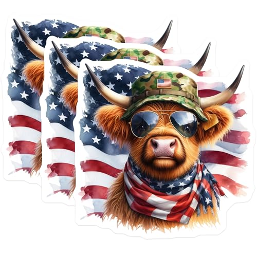 (3 Pack) American Cow Decals - Patriotic Animal - USA Flag Art - Laptop Decal- 3 Inches On Longest Side - Easy Peel & Apply - Made in USA - 3MCS5102