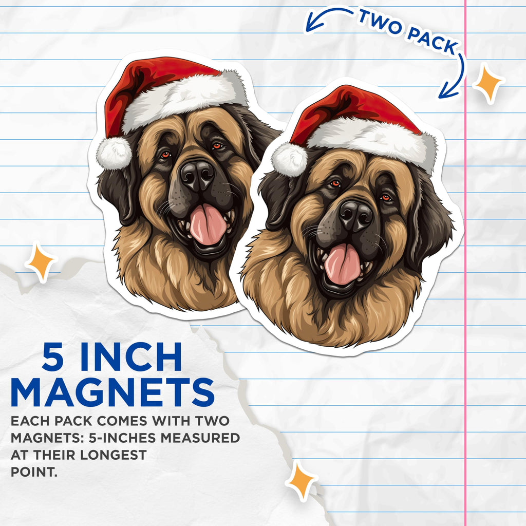 (2 Pack) Festive Magnets - Santa Hat Dog - Holiday Pet Lover Decor - 5 Inches On Longest Side - Thick Durable Magnet - Made in USA - MAG28092
