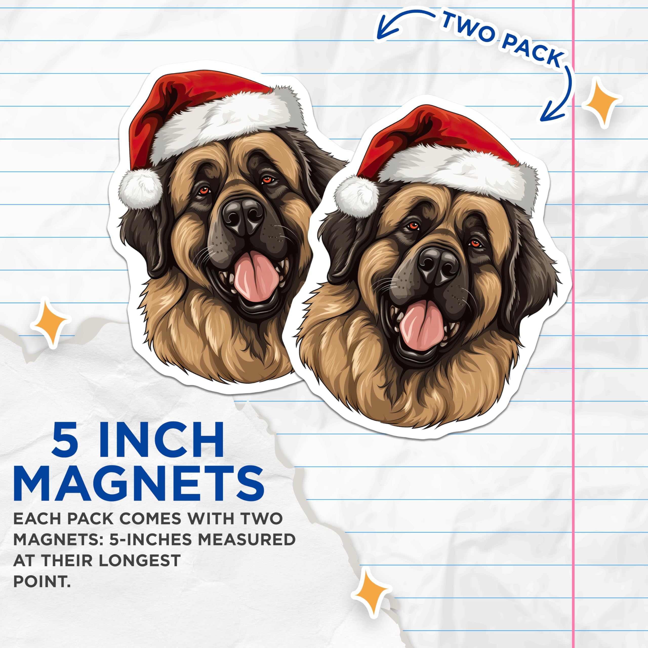 (2 Pack) Festive Magnets - Santa Hat Dog - Holiday Pet Lover Decor - 5 Inches On Longest Side - Thick Durable Magnet - Made in USA - MAG28092