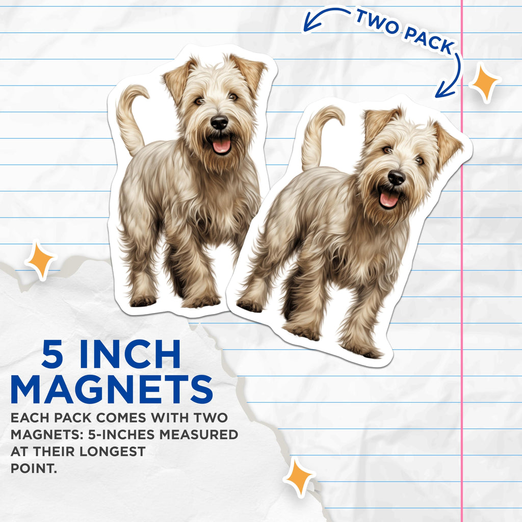 (2 Pack) Soft Coated Wheaten Terrier Magnets - Cheerful Dog Art Decorative Magnets - Pet Animal Lover Kitchen Decor Accent - 5 Inches On Longest Side - Thick Durable Magnet - Made in USA - MAG23789