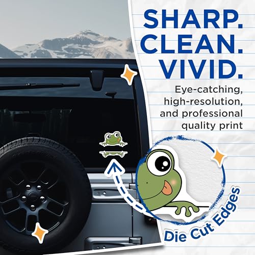 (2 Pack) Cute Frog Stickers - Fun Animal Design - Adorable Frog Decal - 5" On Longest Side - Sticks to Smooth Flat Surfaces - Made in USA - BMCS6642