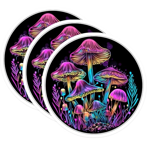 (3 Pack) Mushroom Decals - Psychedelic Art - Laptop Decal- 3 Inches On Longest Side - Easy Peel & Apply - Made in USA - 3MCS5612