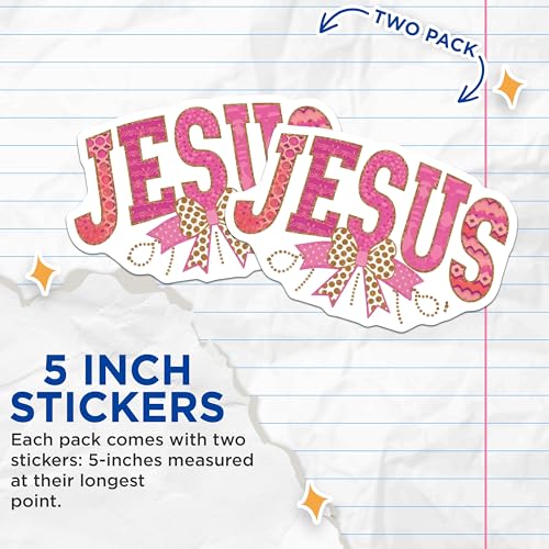 (2 Pack) Jesus Stickers - 5" On Longest Side - Sticks to Smooth Flat Surfaces - Made in USA - BMCS8922 - BMCS8922