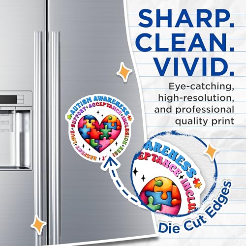 (2 Pack) Autism Awareness Magnets - Support Inclusion Love Magnets - Respect Acceptance Autism Magnets - 5" On Longest Side - for Cars, Refrigerators, Toolboxes, Lockers - Made in USA BMCS3203