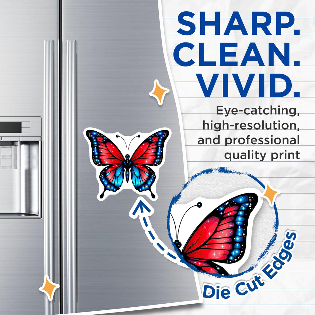 (2 Pack) Butterfly Magnets - Red and Blue Insect - Fantasy Art Decor Magnets - 5" On Longest Side - Premium Magnet - for Cars, Refrigerators, Toolboxes, Lockers - Made in USA - MAG15068