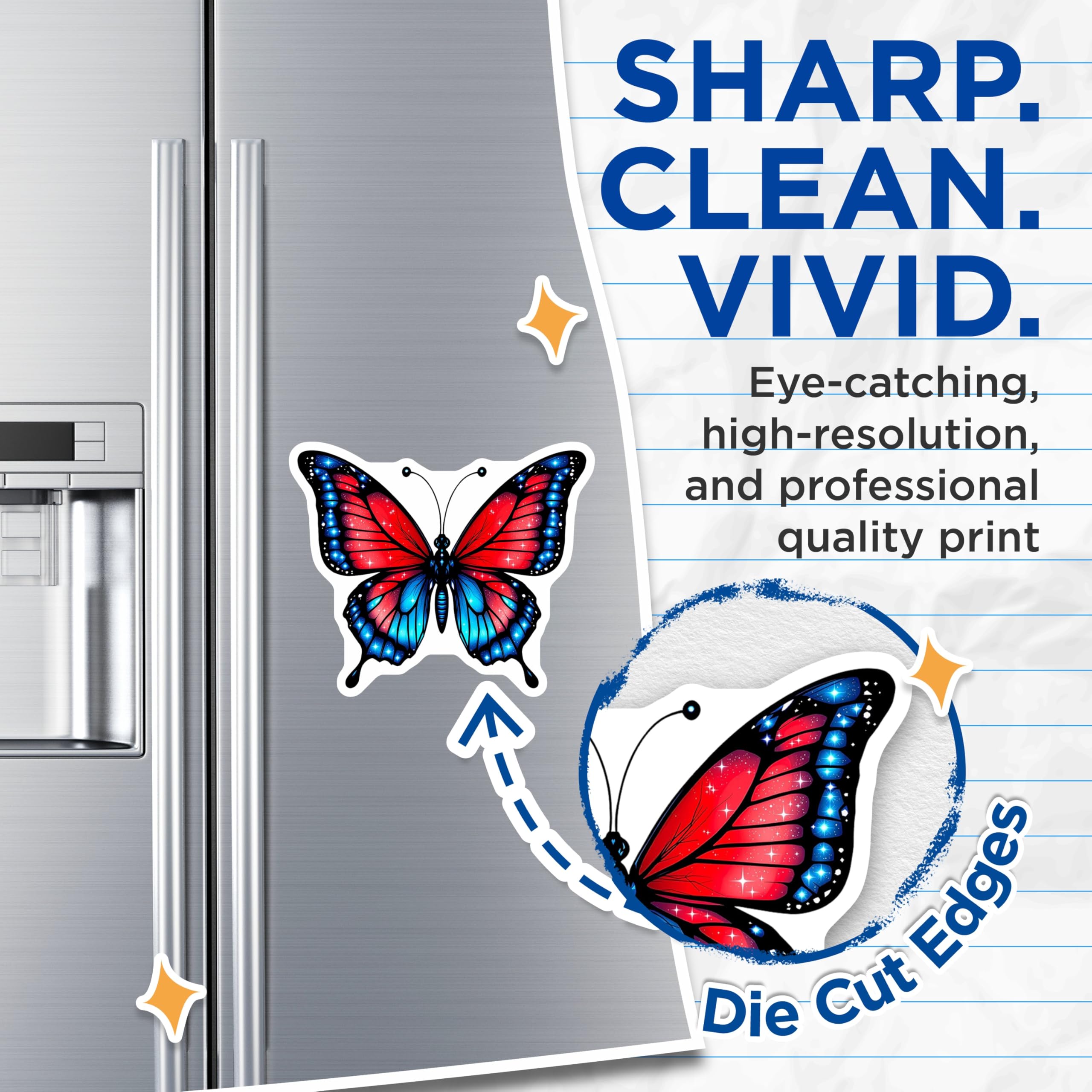 (2 Pack) Butterfly Magnets - Red and Blue Insect - Fantasy Art Decor Magnets - 5" On Longest Side - Premium Magnet - for Cars, Refrigerators, Toolboxes, Lockers - Made in USA - MAG15068