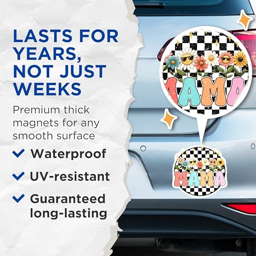 (2 Pack) Mama Flower Magnets - Retro Floral Design - Personalized Mother Decor - 5" On Longest Side - for Cars, Fridges, Toolboxes - Made in USA - MAG8185