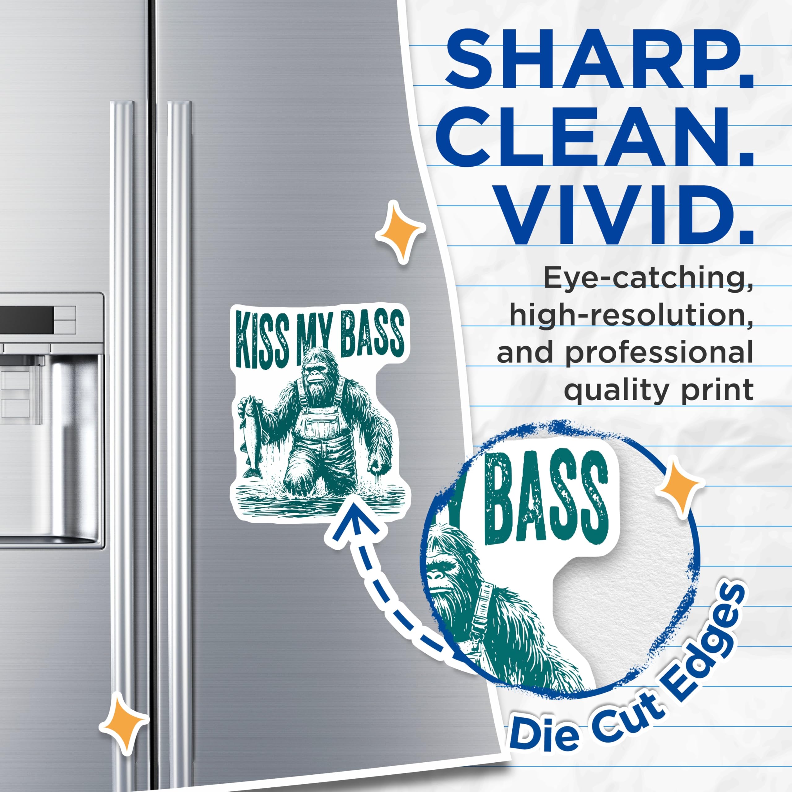 (2 Pack) Humorous Bigfoot Fishing Magnets - Sasquatch Bass Angler Decor - Funny Cryptozoology Refrigerator Accents - 5 Inches On Longest Side - Thick Durable Magnet - Made in USA - MAG20599