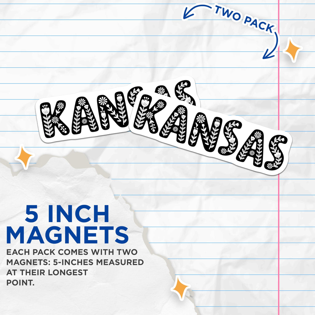 (2 Pack) Kansas Magnets - State Pride - Floral Kansas Decor - 5" On Longest Side - Premium Magnet - for Cars, Refrigerators, Toolboxes, Lockers - Made in USA - MAG18984