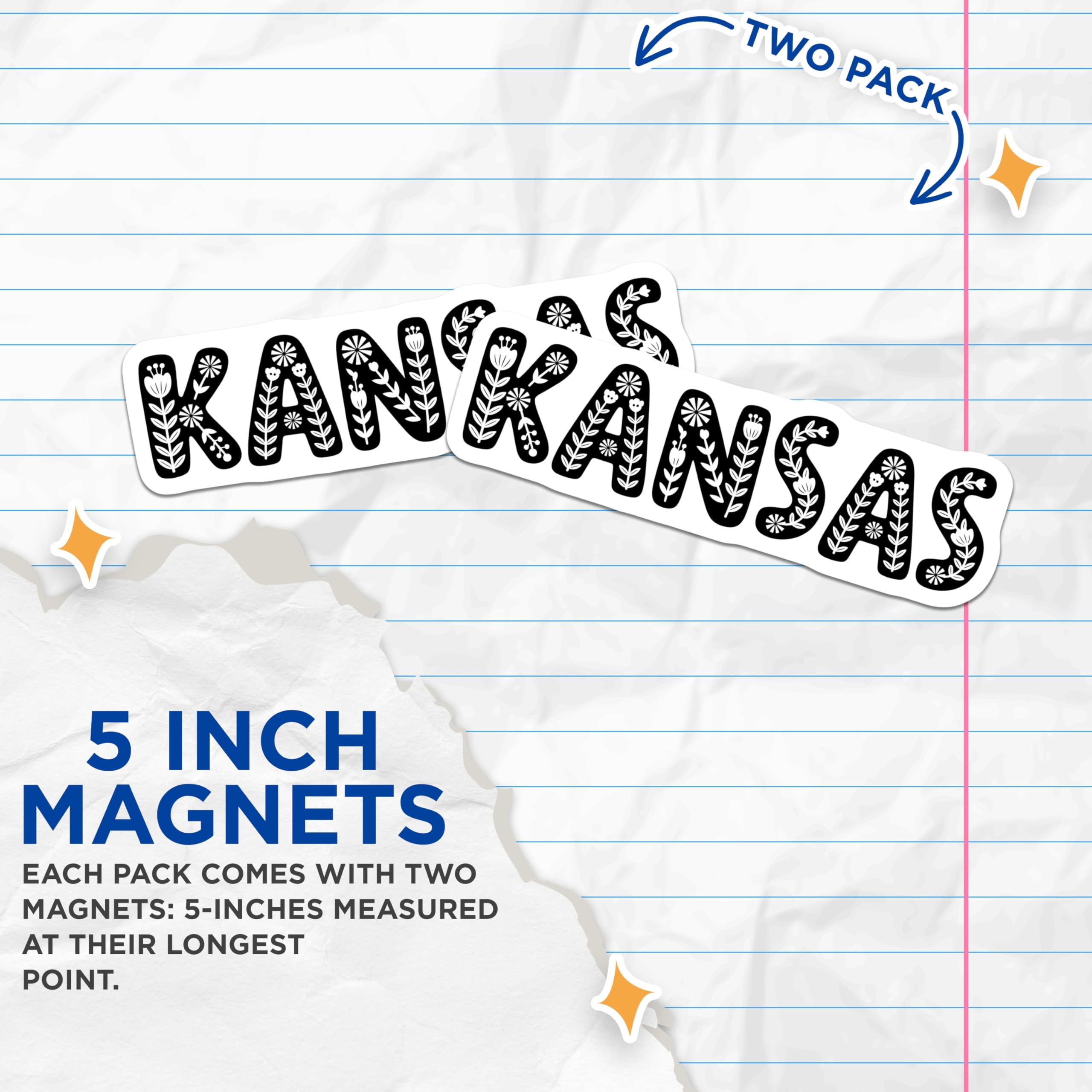 (2 Pack) Kansas Magnets - State Pride - Floral Kansas Decor - 5" On Longest Side - Premium Magnet - for Cars, Refrigerators, Toolboxes, Lockers - Made in USA - MAG18984