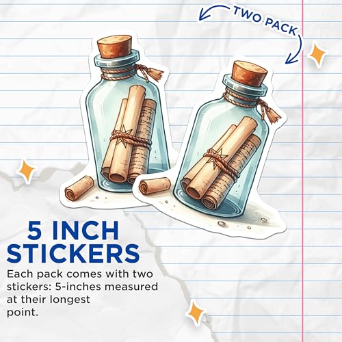 (2 Pack) Message in a Bottle Stickers - Nautical-Themed - Vintage Letters - 5" On Longest Side - Sticks to Smooth Flat Surfaces - Made in USA - BMCS6669