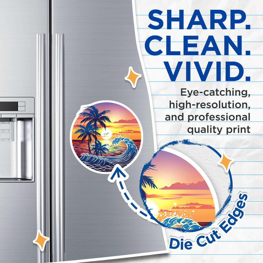 (2 Pack) Tropical Sunset Beach Magnets - Ocean Wave Palm Tree Decor - Summer Island Life Refrigerator Accessories - 5 Inches On Longest Side - Thick Durable Magnet - Made in USA - MAG36911