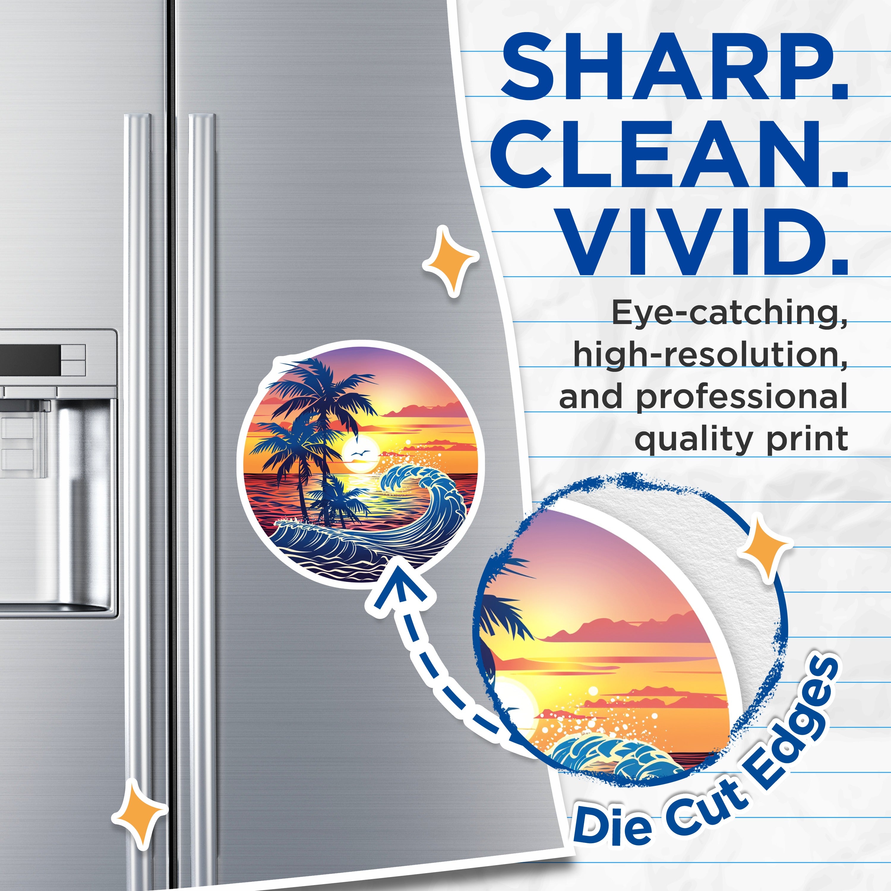 (2 Pack) Tropical Sunset Beach Magnets - Ocean Wave Palm Tree Decor - Summer Island Life Refrigerator Accessories - 5 Inches On Longest Side - Thick Durable Magnet - Made in USA - MAG36911