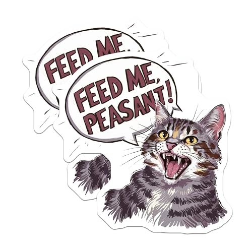(2 Pack) Feed Me Peasant Magnets Magnets - Funny Cat Quote - Humorous Fridge Decor - 5" On Longest Side - Made in USA - Sticks to Refrigerators & Metal Surfaces - MAG8746