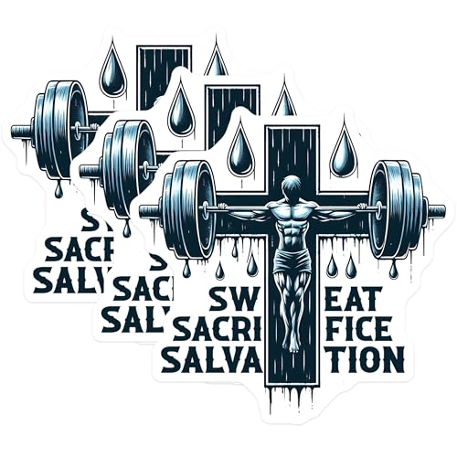 (3 Pack) Sweat Sacrifice Decals - Gym Christian Fitness - Weightlifting Cross Workout - 3 Inches On Longest Side - Easy Peel & Apply - Made in USA - 3MCS8404