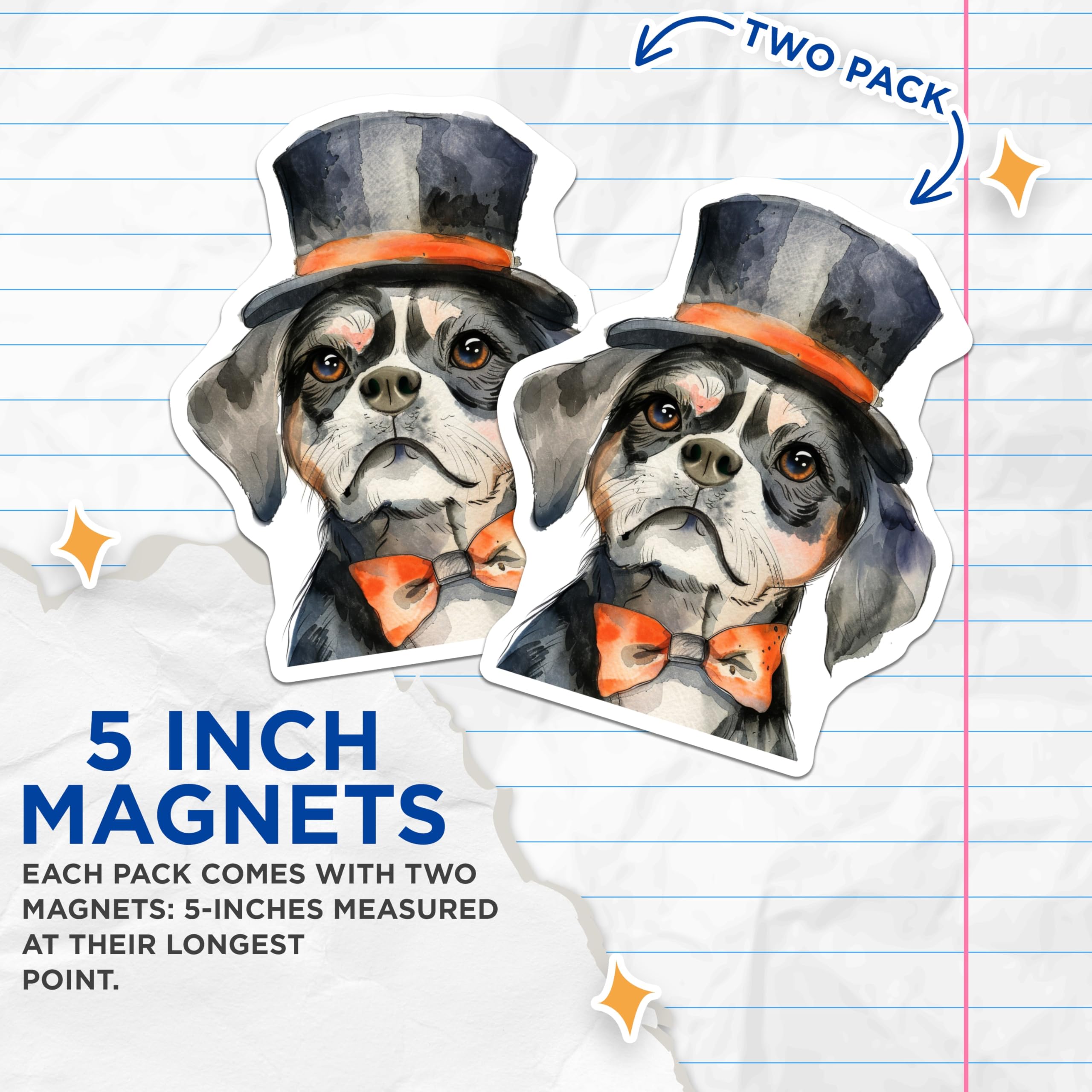 (2 Pack) Dapper Dog Magnets - Watercolor Animal Decor - Pet Lover Office Accents - 5 Inches On Longest Side - Thick Durable Magnet - Made in USA - MAG27746