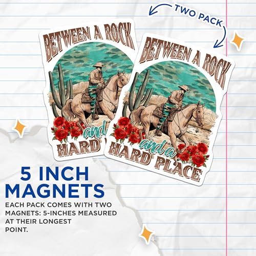 (2 Pack) Between A Rock and A Hard Place Magnets - 5" On Longest Side - for Cars, Fridges, Toolboxes - Made in USA - MAG3764