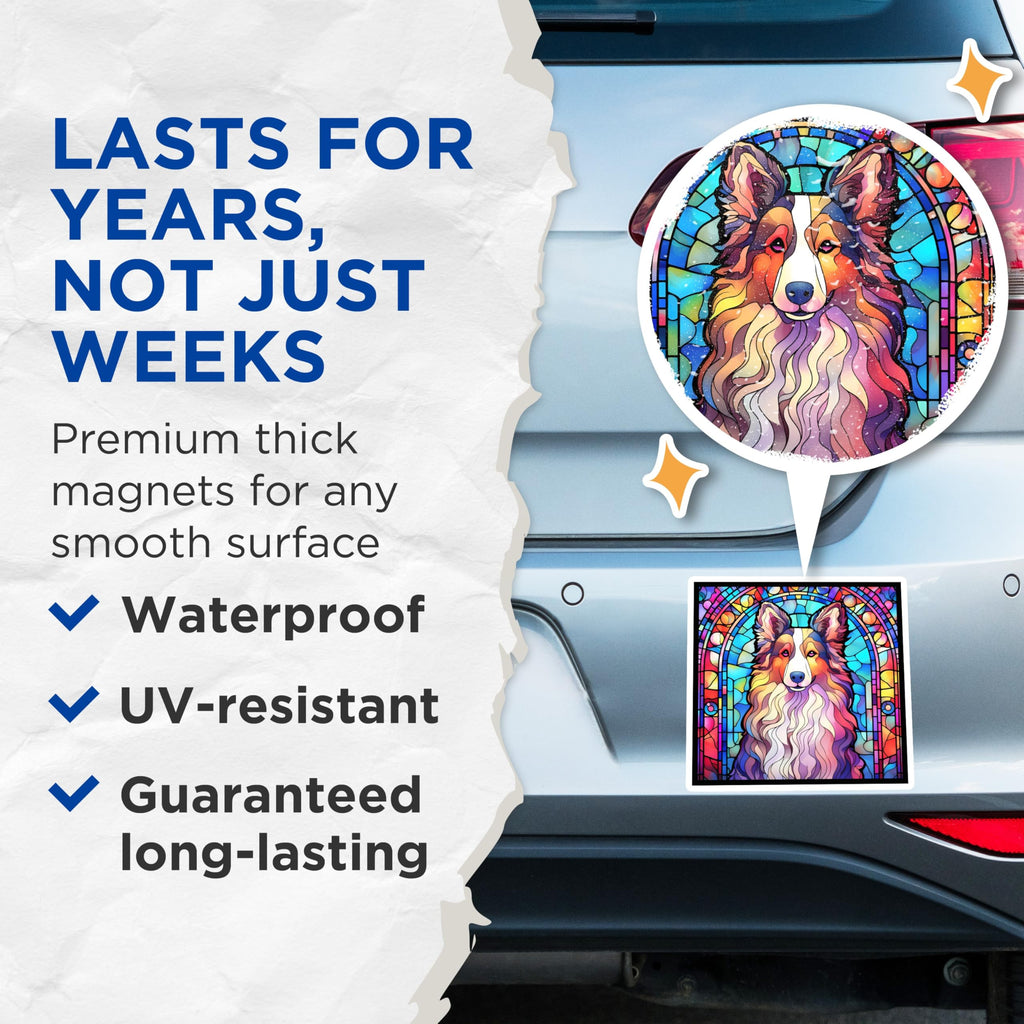(2 Pack) Sheltie Dog Magnets - Stained Glass Look - Collie Dog Refrigerator Magnet - 5" On Longest Side - Premium Magnet - for Cars, Refrigerators, Toolboxes, Lockers - Made in USA - MAG15554