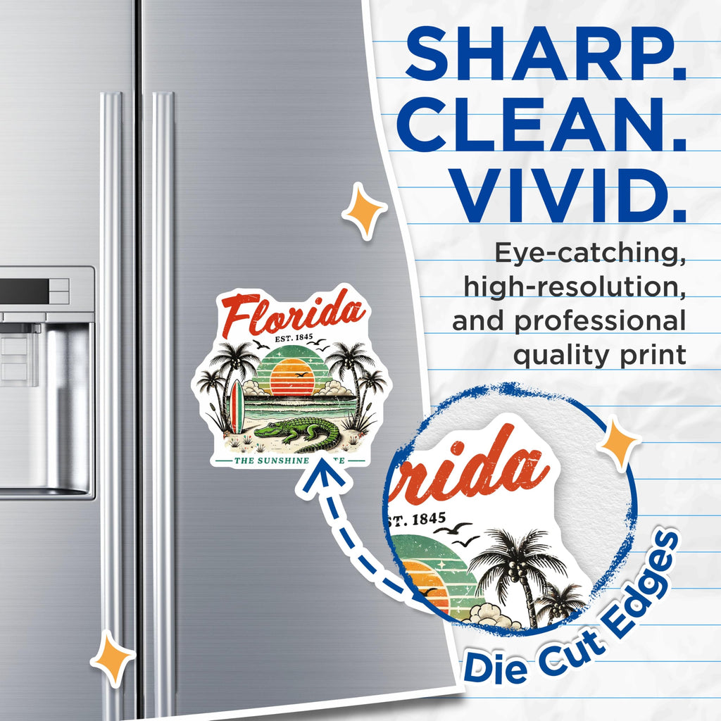 (2 Pack) Florida Alligator Magnets - Sunshine State Decor - Beach Scene Magnet - 5" On Longest Side - Premium Magnet - for Cars, Refrigerators, Toolboxes, Lockers - Made in USA - MAG17632