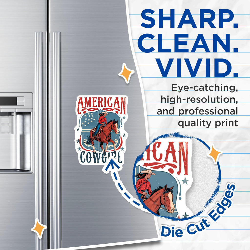 (2 Pack) American Cowgirl Magnets - Western Horse Riding Decor - Patriotic Country Spirit - Farmhouse Refrigerator Accessory - 5 Inches On Longest Side - Thick Durable Magnet - Made in USA - MAG21115