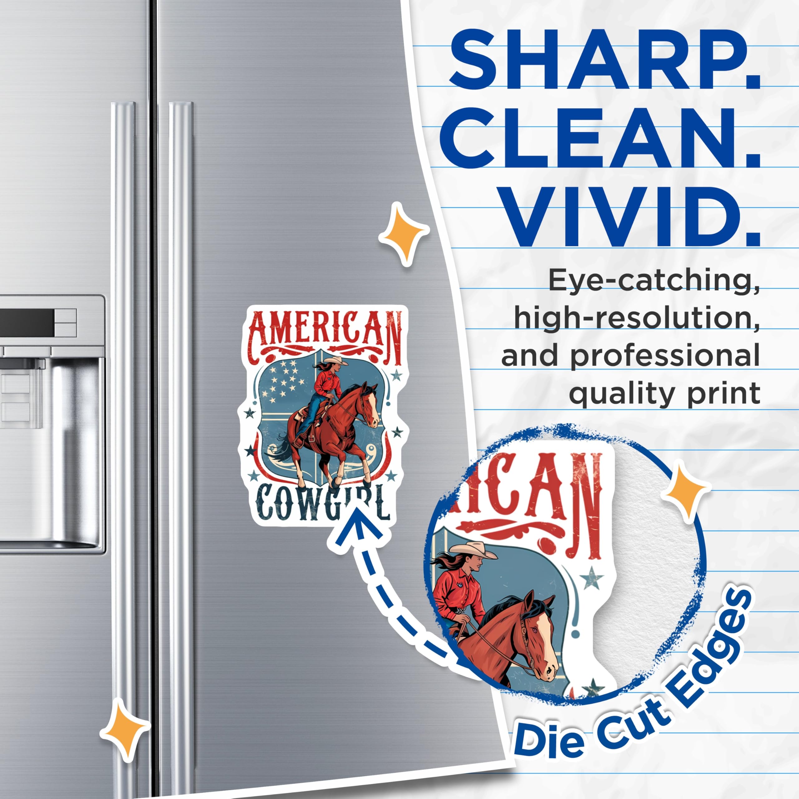 (2 Pack) American Cowgirl Magnets - Western Horse Riding Decor - Patriotic Country Spirit - Farmhouse Refrigerator Accessory - 5 Inches On Longest Side - Thick Durable Magnet - Made in USA - MAG21115