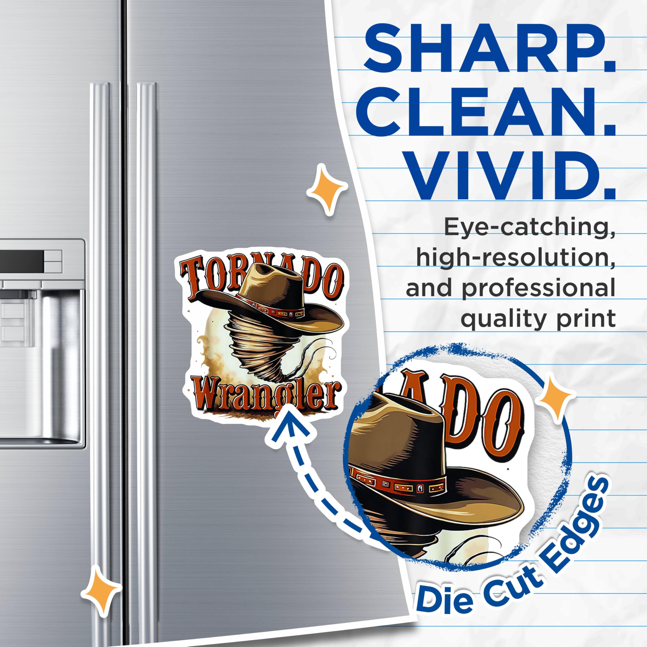 (2 Pack) Tornado Wrangler Magnets - Cowboy Hat Magnets - Rustic Western Decor Magnets - 5" On Longest Side - for Cars, Refrigerators, Toolboxes, Lockers - Made in USA MAG3597